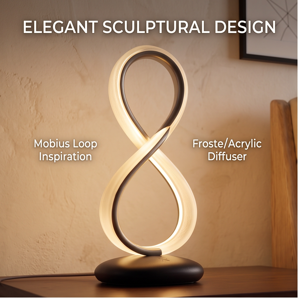 ALTIVIVI Infinity LED table lamp with Mobius loop inspired sculptural design and frosted acrylic diffuser