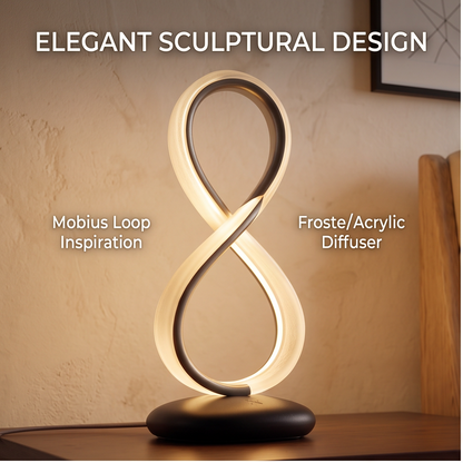 ALTIVIVI Infinity LED table lamp with Mobius loop inspired sculptural design and frosted acrylic diffuser