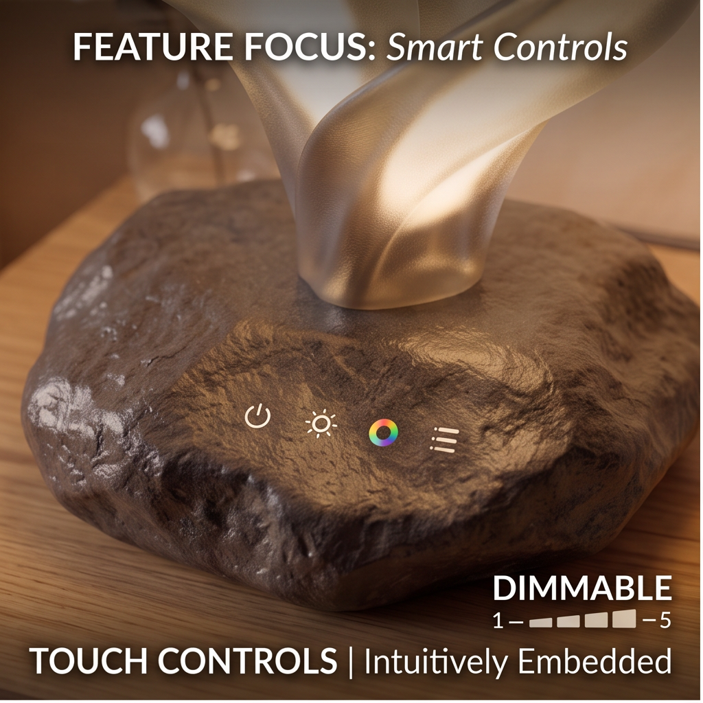 Touch controls embedded in ALTIVIVI lamp stone base with 5-level dimming