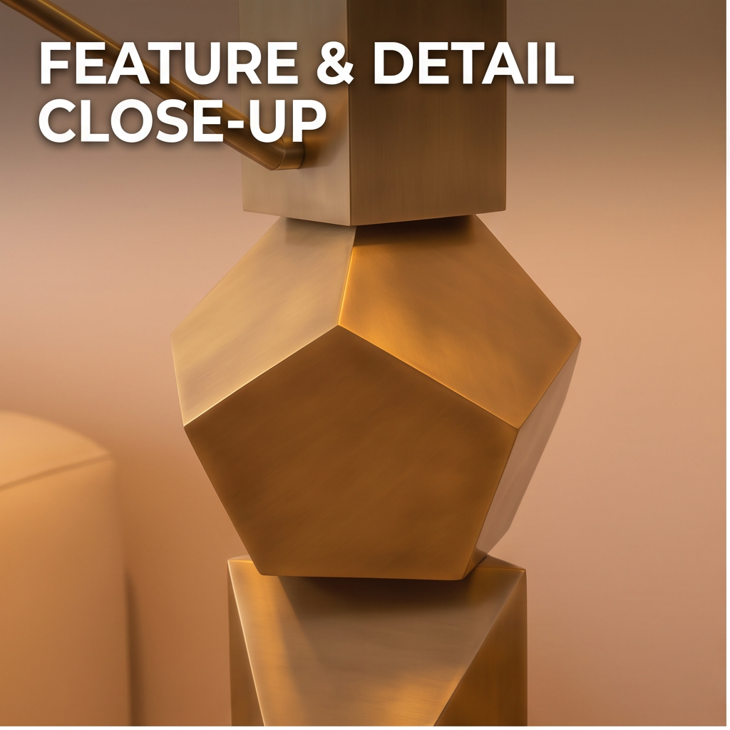ALTIVIVI geometric floor lamp with glowing lattice shade and two side lights next to sofa and cabinet