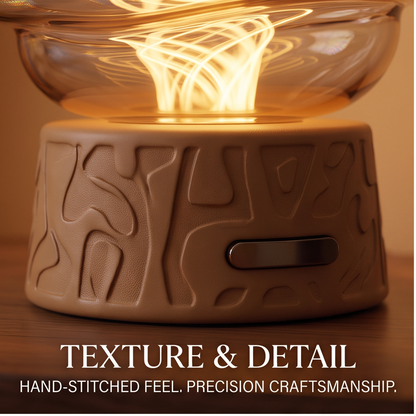 Close-up of the lamp's textured base and dark horizontal control detail