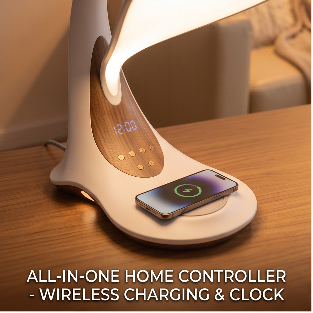 ALTIVIVI lamp base with wireless charging pad, digital clock and touch buttons, all-in-one home controller
