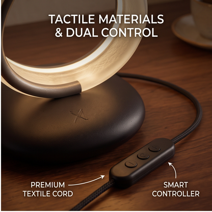 Close-up of ALTIVIVI lamp base with premium textile cord and smart inline controller