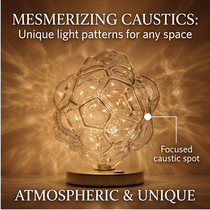 ALTIVIVI faceted glass globe lamp glowing on a bedside table next to an open book