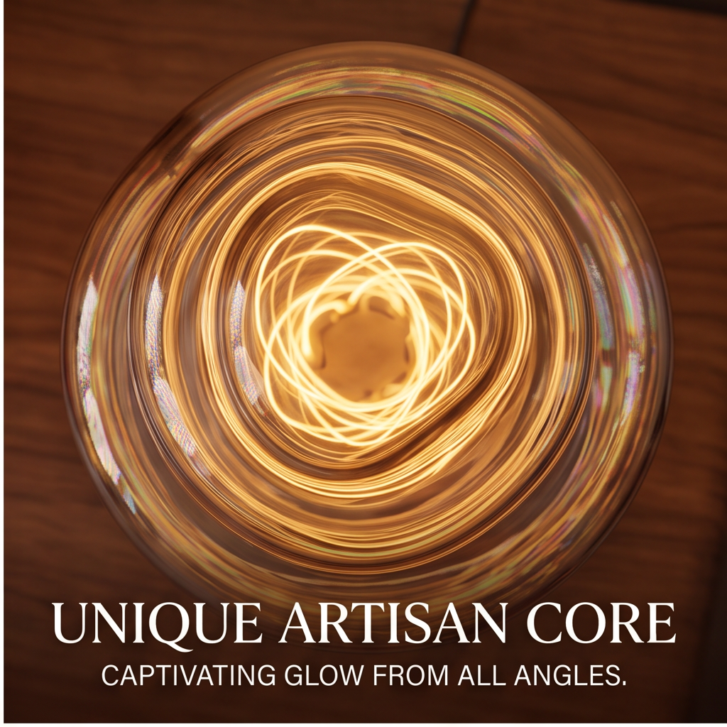 Top-down view of the lamp's glowing swirling artisan-style core