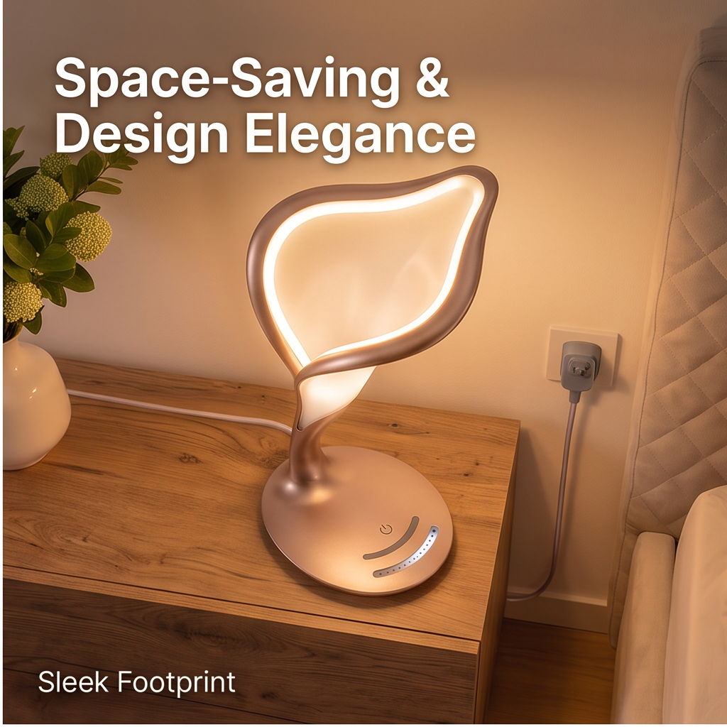 ALTIVIVI calla lily lamp with space-saving sleek footprint and elegant design on a wooden nightstand