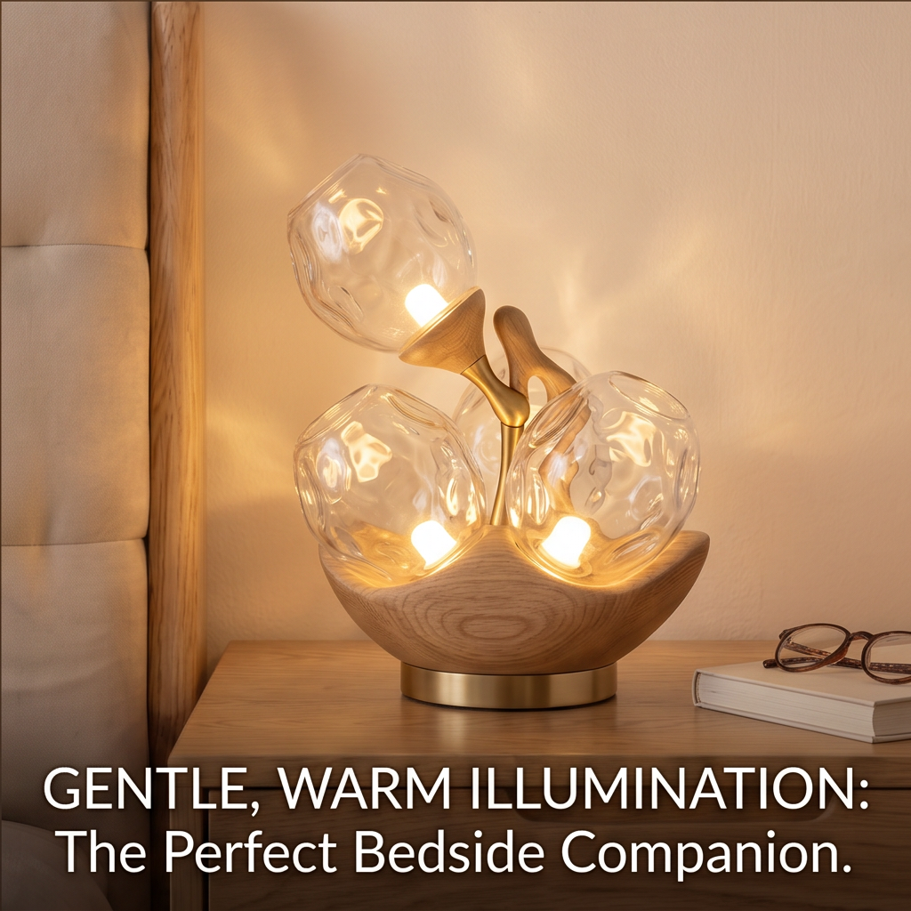 Unlit sculptural table lamp with branching form and rippled glass globes