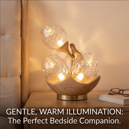 Unlit sculptural table lamp with branching form and rippled glass globes