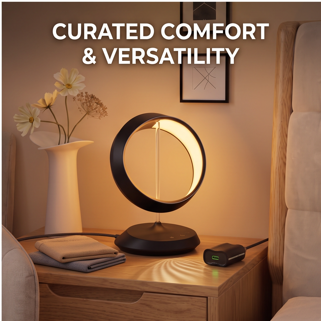 ALTIVIVI ring table lamp in a cozy bedroom, curated comfort and versatility for bedside use