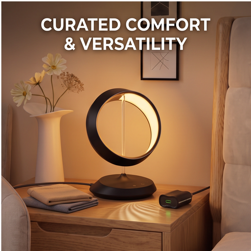 ALTIVIVI ring table lamp in a cozy bedroom, curated comfort and versatility for bedside use