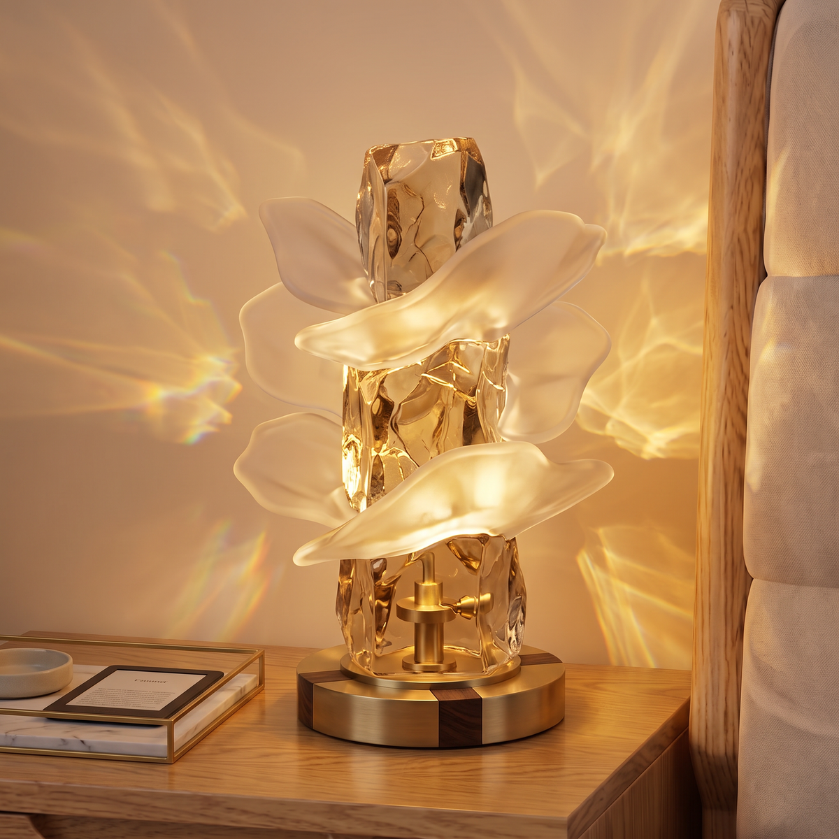 ALTIVIVI® Sculptural Glass Petal Table Lamp with Brass & Wood Base